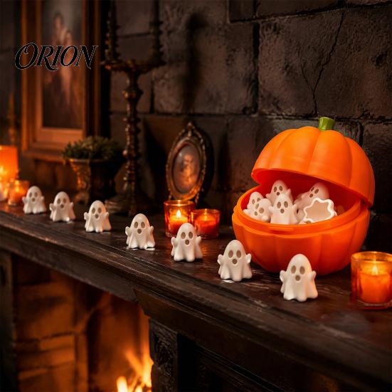 3D Printed Pumpkin Box Halloween with 20 Mini Ghosts, Storage for Candy & Decorative Container Treat, Lid Trick or Treat Holiday Party Desktop