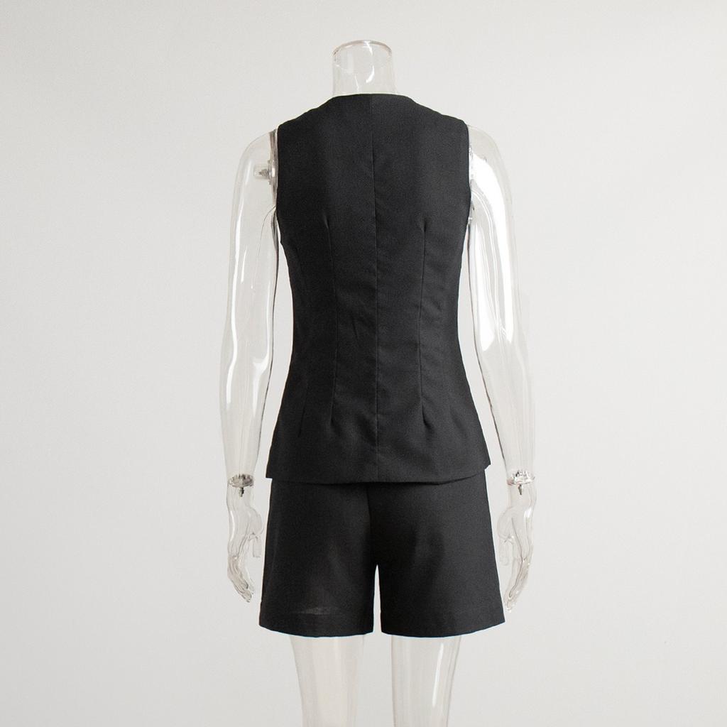 Set Estivo da Donna in Cotone e Lino 2 Pezzi Casual da Pendolare Gilet Gilet + Pantaloncini