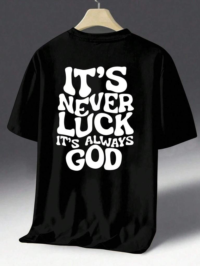 Luck God Men Cotton T-shirt Luxury Brand Fashion Big Size Rap Hip Hop Top Casual Short Sleeve Streetwear Classic New Arrival Tee