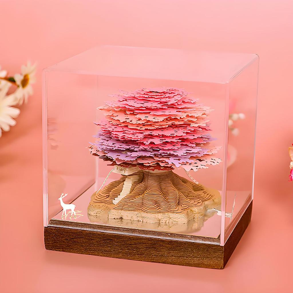 3D Creative Time Piece Calendar 2026 Desk Daily Calendar Decoration with Acrylic Case, Paper Sculpture Non-stick Notes, Paper Carving Art Craft