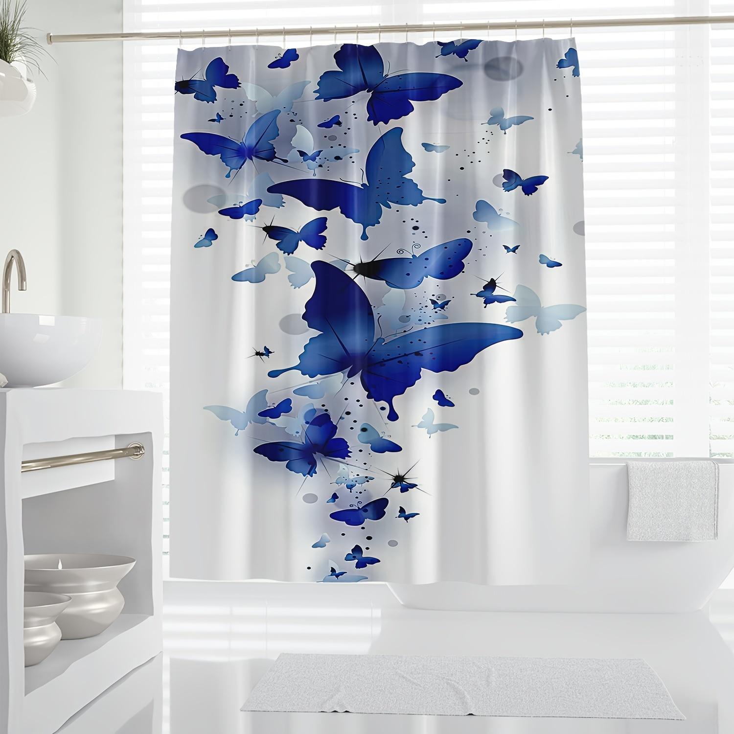 1pc Modern Art Abstract Blue Butterfly Silhouette Digital Print Shower Curtain, Water-Resistant Polyester Fabric, Machine Washab 90x180cm35x71in