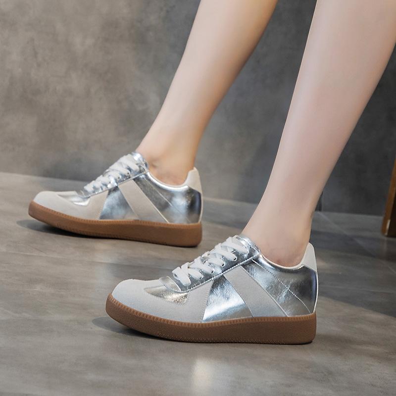 All-cowhide German Training Shoes Women's Little White Shoes Women's Shoes 2025 New Spring and Autumn Flat Bottom Versatile Casual Inner Height Incre