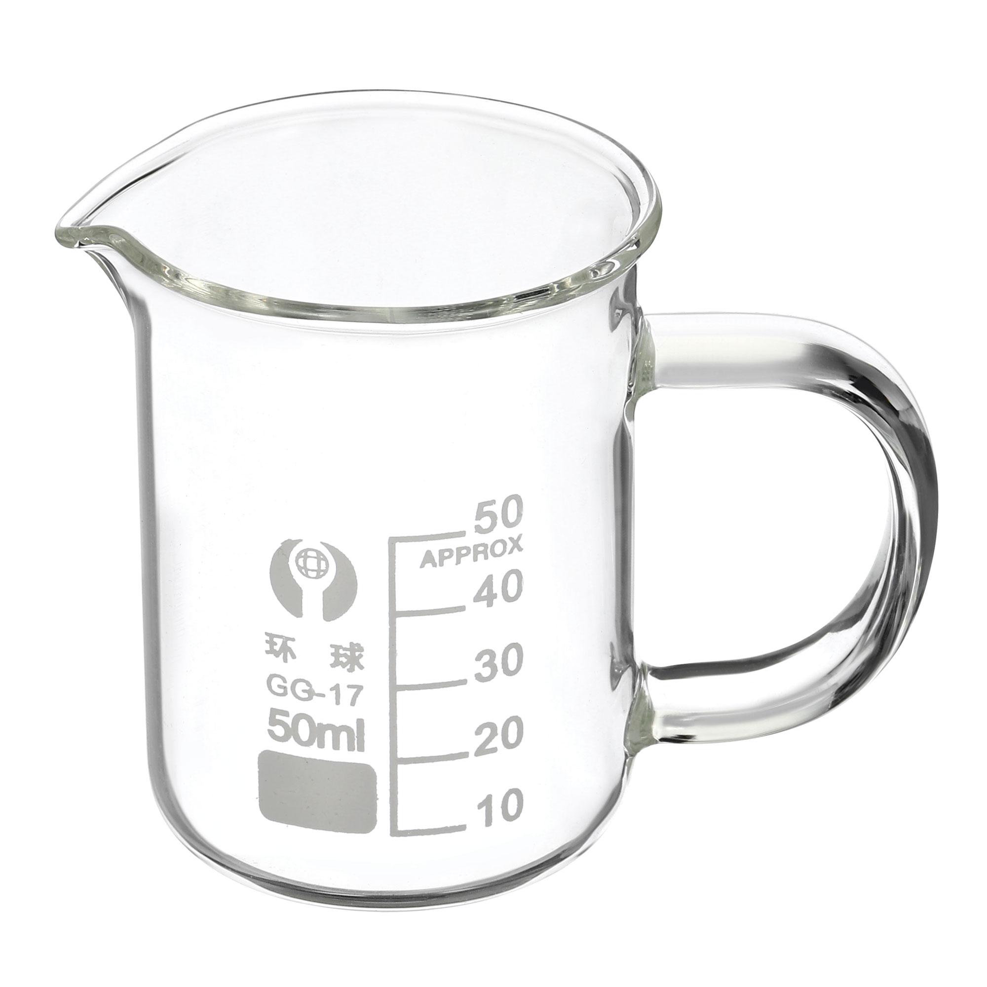 1/2Pcs Lab Borosilicate Glass Beaker Heat-resist Chemical Experimental Equipment Scale Beaker With Handle Scaled Measuring Cup 50ml 1Pcs