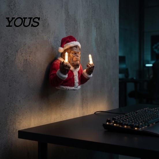 Fun Dorm Room Accessories Gorilla Shape Wall Mounted Light, Halloween Theme with Middle Finger Humorous Gift for Gamers Gesture Resin Decorative Lamp