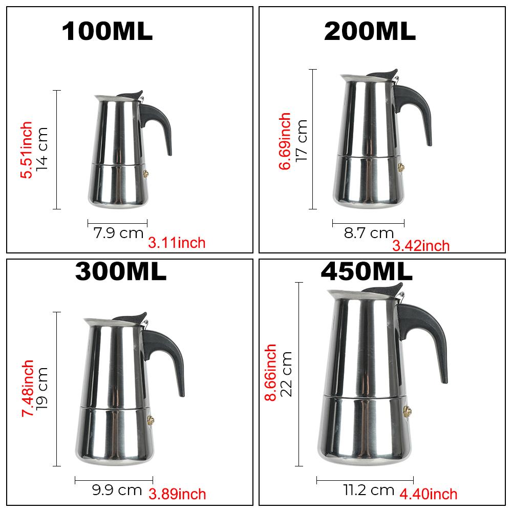 2/4/6/9 Tassen Kaffeekanne für Barista Mocha Espresso Latte Herdplattenfilter Tragbarer Moka Kaffeebereiter Edelstahl Kaffeekannen-Topf