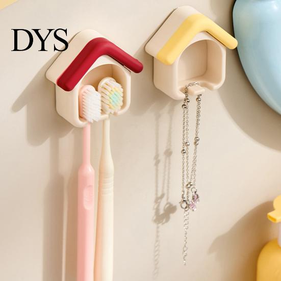 Household Toothbrush Storage Cartoon House Holder, Wall Mounted Bathroom Organizer, Suspended Soft Card Slot Holder Drainage Drying Rack for Electric