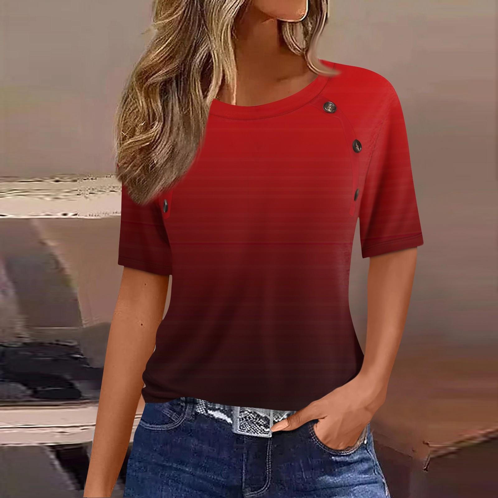 Жен. Футболка Футболка с принтом Пуговицы С короткими рукавами Повседневные Выходные Мода — фото 11