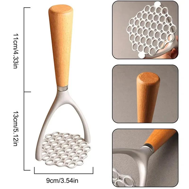 Aluminum Manual Potato Masher Meat Potato Pressor Tool Whisk Food Cutter Crusher Wood Handle Garlic Pusher Kitchen Gadgets