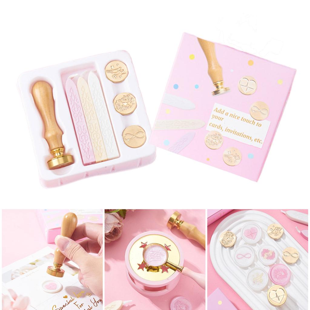 Vintage Seal Stamp Set for Seal Envelope Invitation Scrapbooking With Wood Handle Replaceable Stamp Head Seal Sticks
