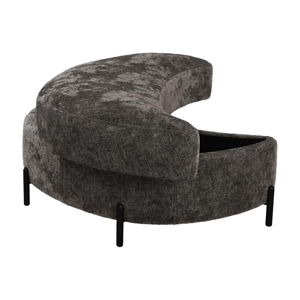 Chenille-Covered Half-Moon Storage Stool with Tray, Padded Seat, Dressing & Shoe Stool and Footrest for Living Room, Entryway & Hallway, Gray
