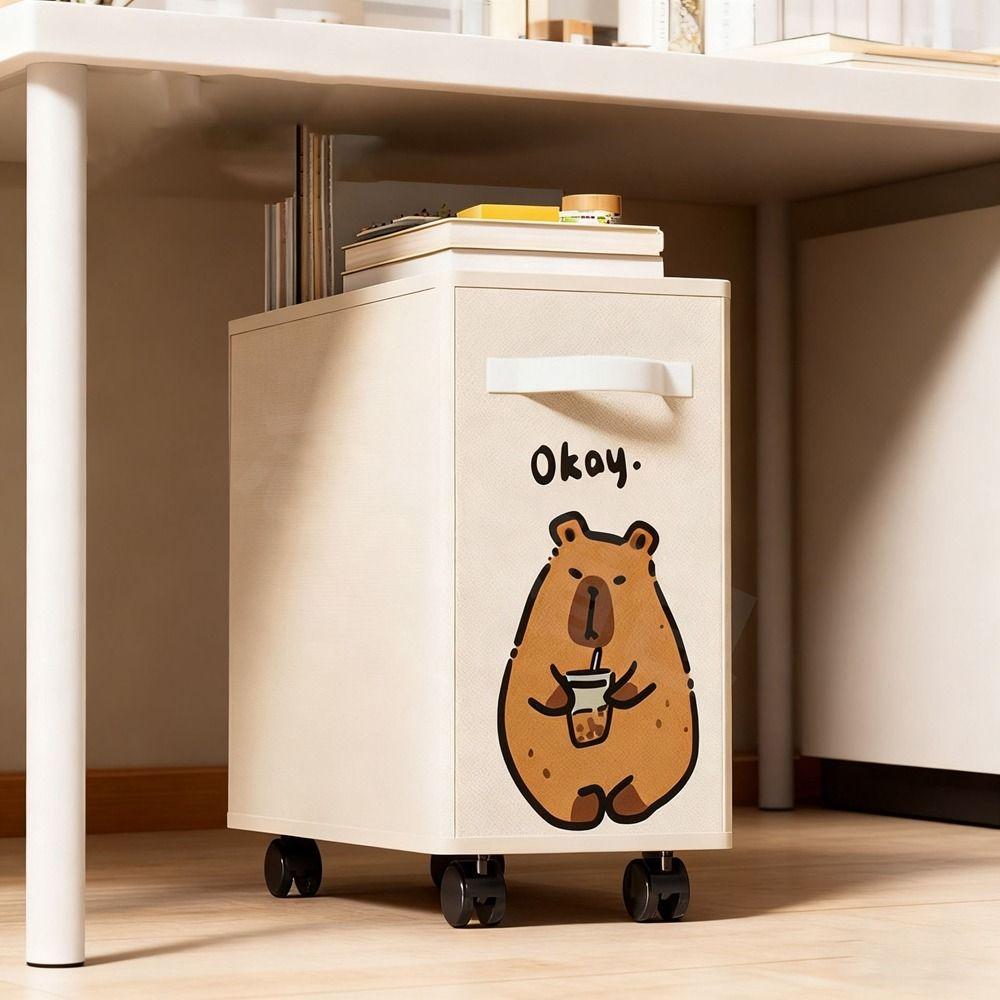 Cartoon Animal Print Rolling Storage Cart Cute Dirty Clothes Basket Laundry Basket  Kitchen