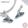 Real 925 Sterling Silver Violet And Bird Charm Pendant Fit Brand Bracelet Animal Beads Delicate Jewelry For Women