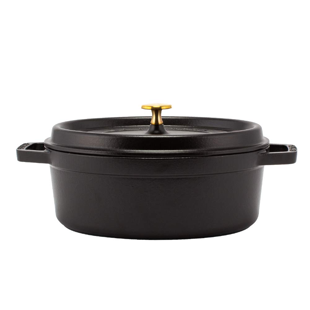 Staub Pico Cocotte Black a stylish enamel pot with Also a stylish and kitchen Oval, 27cm, (1102725), handles. available pot, pan, utensils.