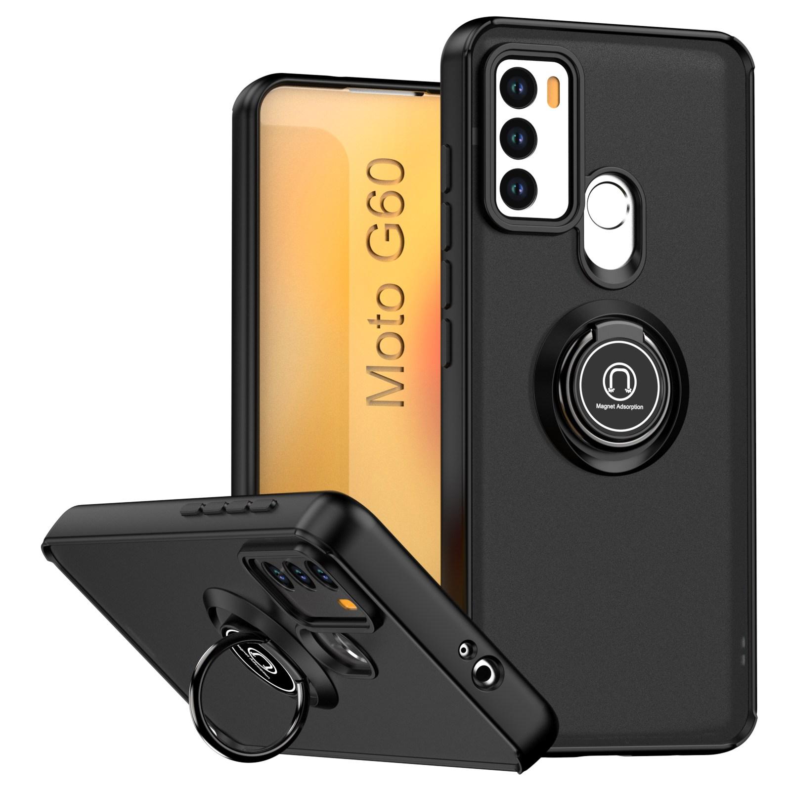 Schokbestendige Matte Harde PC Funda Voor Motorola Moto G60 G60S Hoesje Armor Magnetische Ring Stand Cover voor Motorola Moto g60 Coque Moto G60S zwart