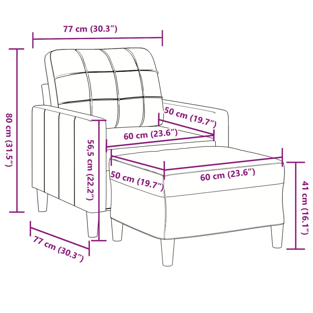 Vidaxl Armchair with Footrest, Dark Green, 60 Cm, Upholstered In Velvet