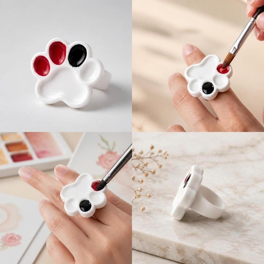 Detachable Paint Palette Ring Plastic Acrylic Paint Tray Convenient Cat Paw Ring Palette Gift