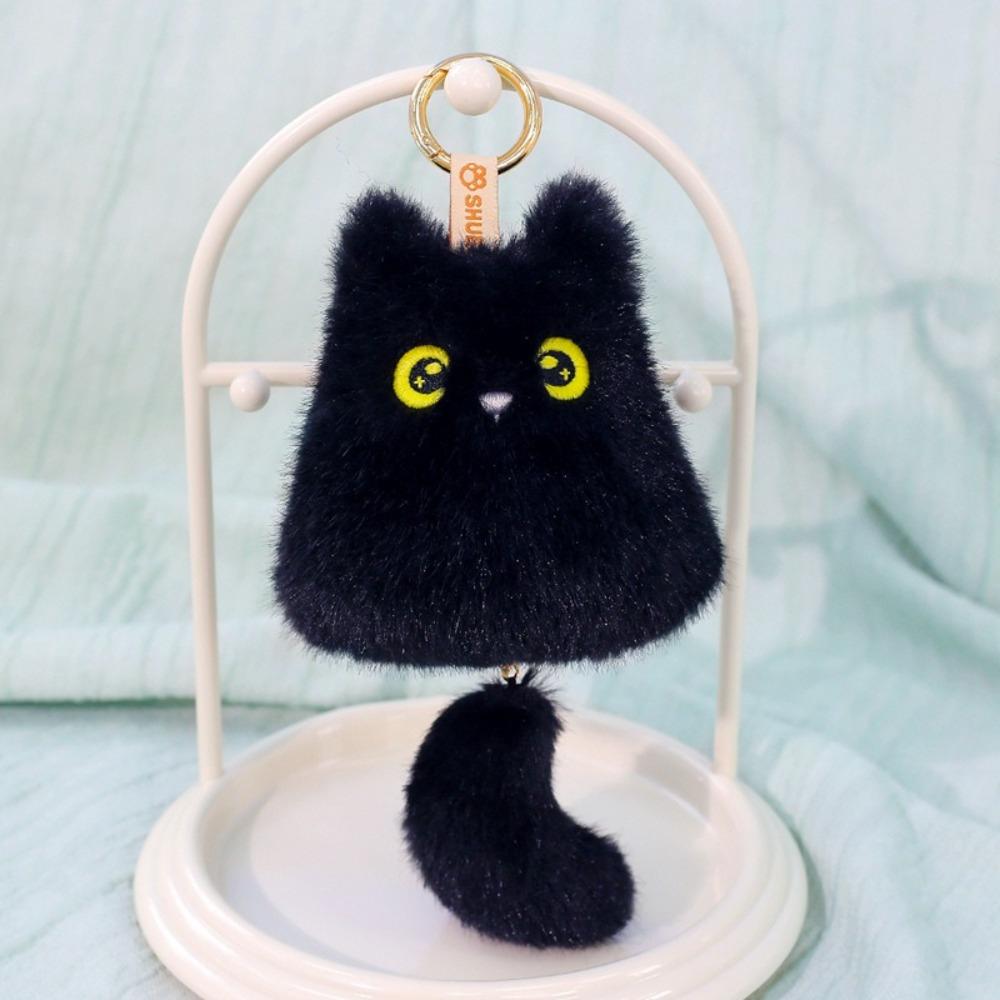 Cute Pull Tail Cat Plush Doll Soft Plush Cat Shaped Cat Keychain Desk Ornament Daily
