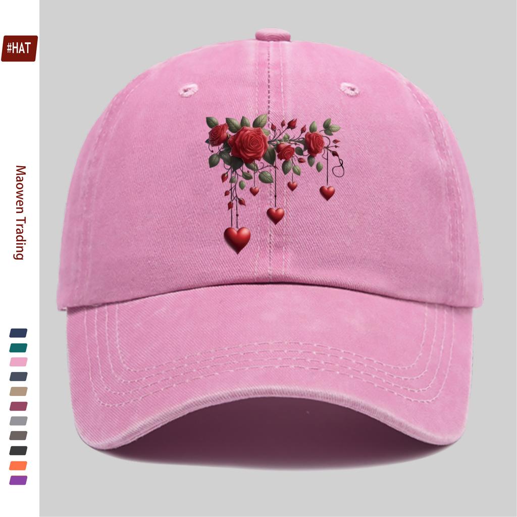 pc Adjustable Snapback Trucker Hat with Vine Heart Rose Print Vintage Washed Unisex Cap Suitable for Men Women Lightweight