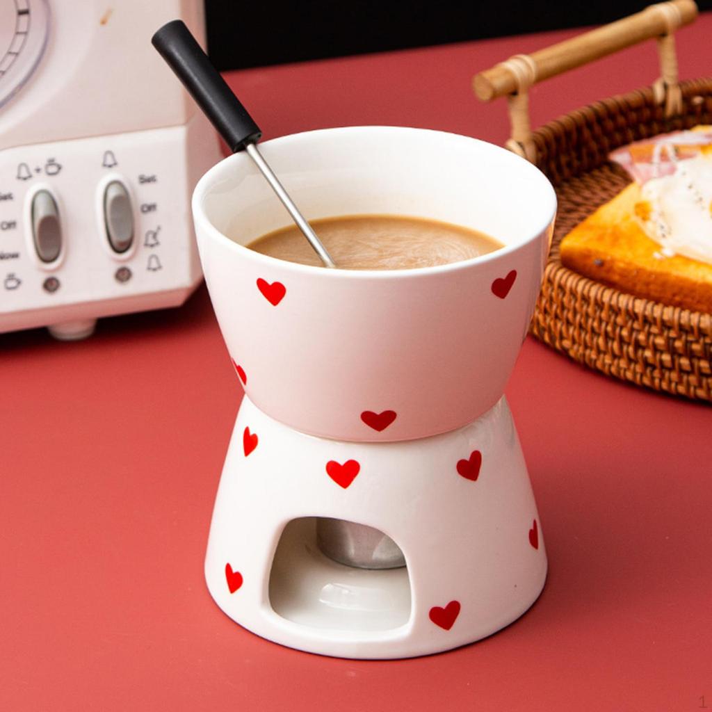 Cheese Fondue Pot Chocolate Melter Cookware Melting Mug Melt with 1 Fork Tea Light for