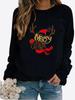 Women Winter Long Sleeved Casual Round Neck Black Cats Printed Loose Sweatshirt Tops & Blouses Plus Size T-shirts