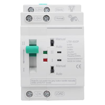 Double Power Automatic Transfer Switch 63A 2P 35mm DIN Rail Mount Power Transfer Switch