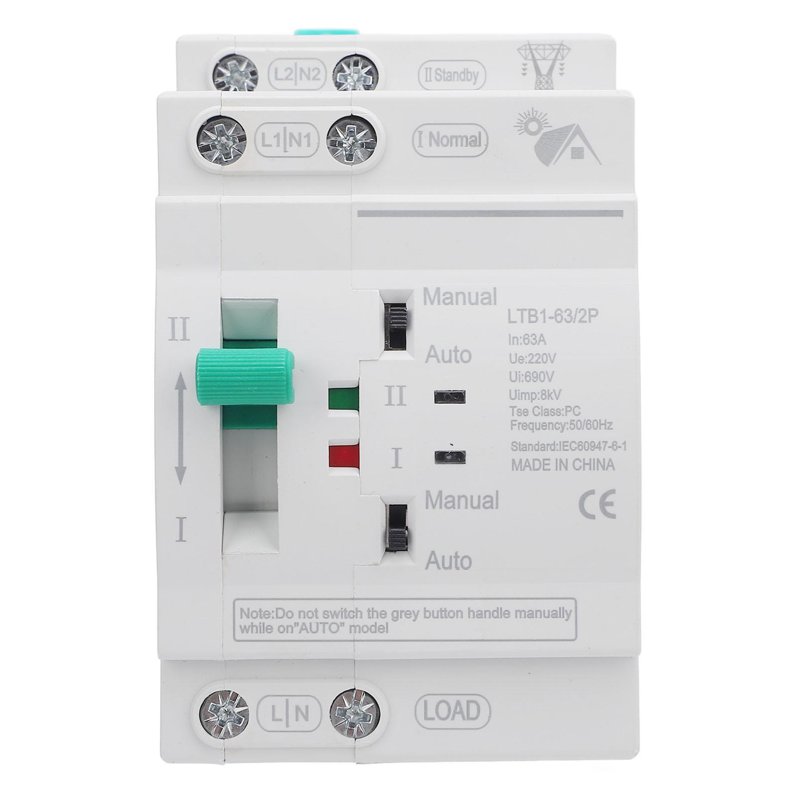 

Double Power Automatic Transfer Switch 63A 2P 35mm DIN Rail Mount Power Transfer Switch