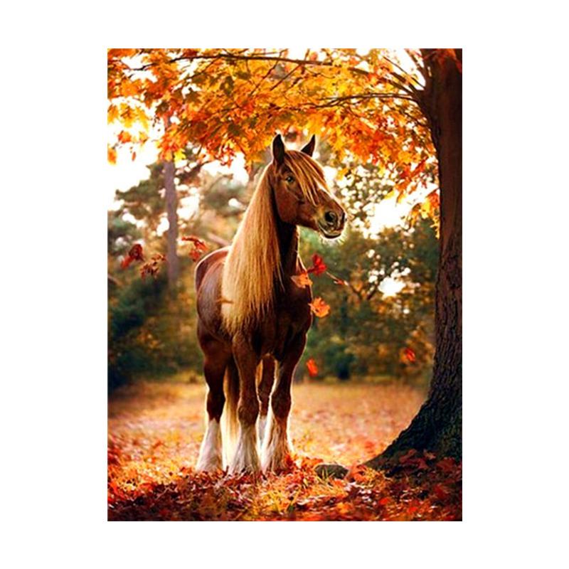5D DIY Diamond Painting Animal Horse Kit Full Drill Round Embroidery Mosaic Art Picture of Rhinestones Home Decoration Gift