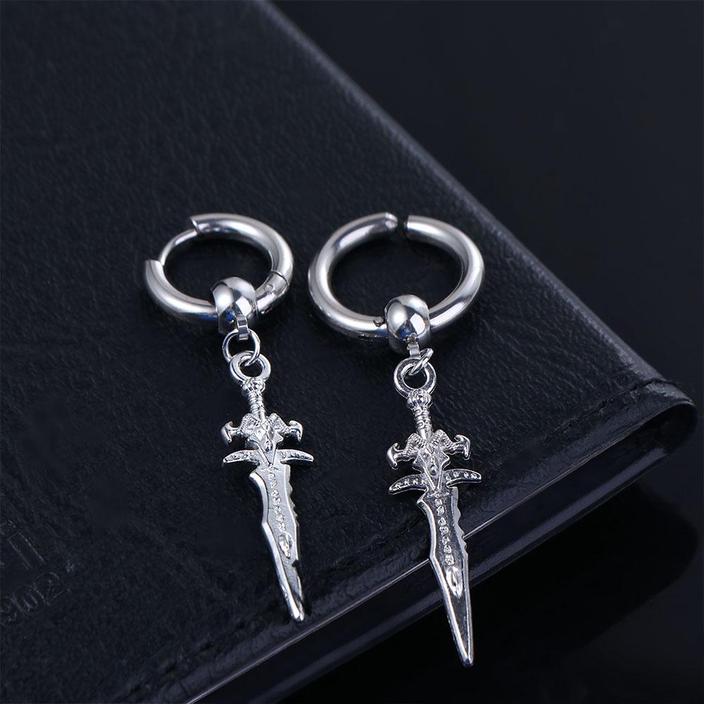 Black Silver Cross Stainless Steel Ear Cuff Korean Stud Earrings Men Ear Clips Clip On Earrings