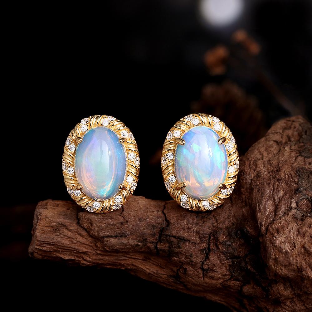 Gorgeous 925 Sterling Silver Women's Clasp Earrings Fine Jewelry for Festival Gift, Oval 10*14mm Natural Opal Awaken Inspiration