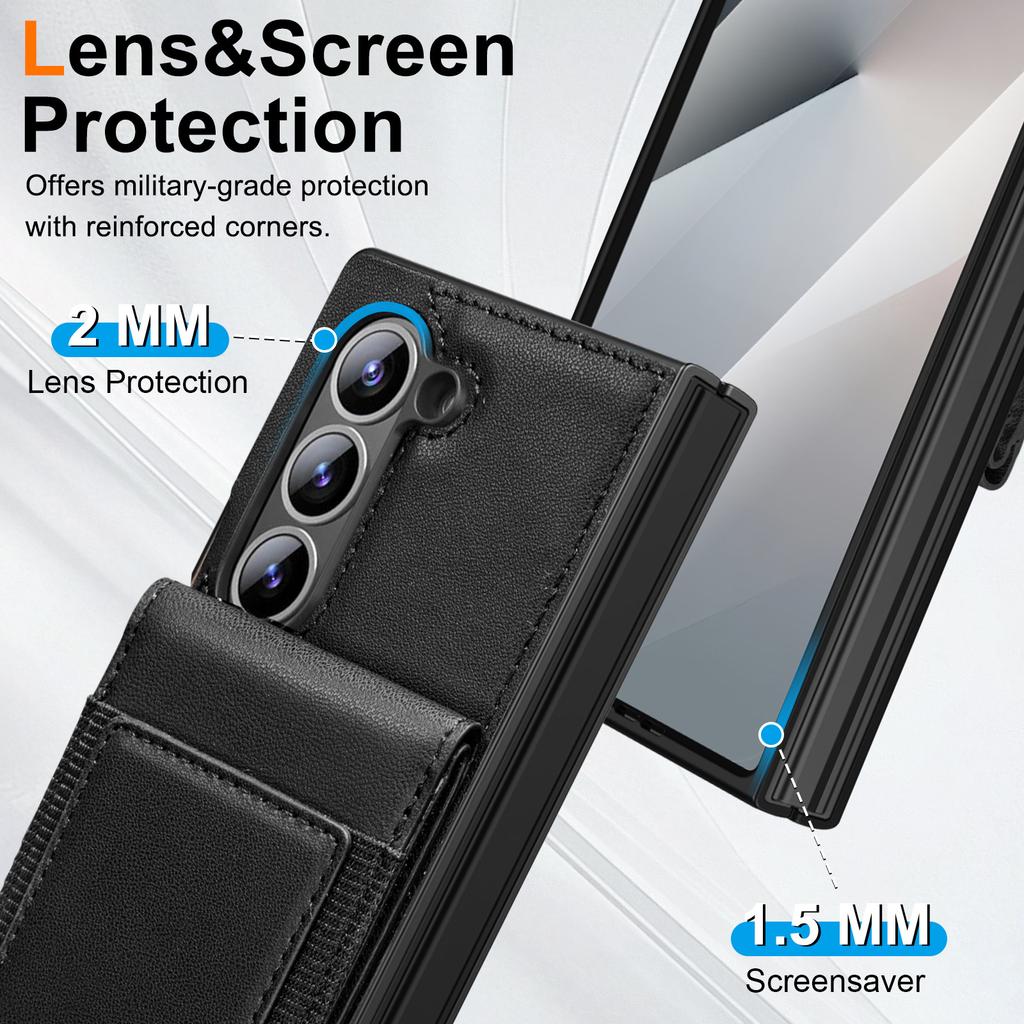 Galaxy F6Phone Case Leather Cover Suitable for Samsung Z Fold 7Bracket Card Slot Phone Case Tempered Film