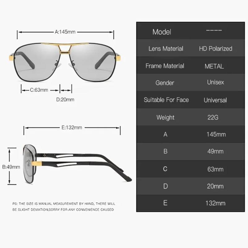 Men Pochromic Sunglasses Aluminum Magnesium Material Spring Hinge Sun Glasses Driving Cycling Fishing Day Night Use