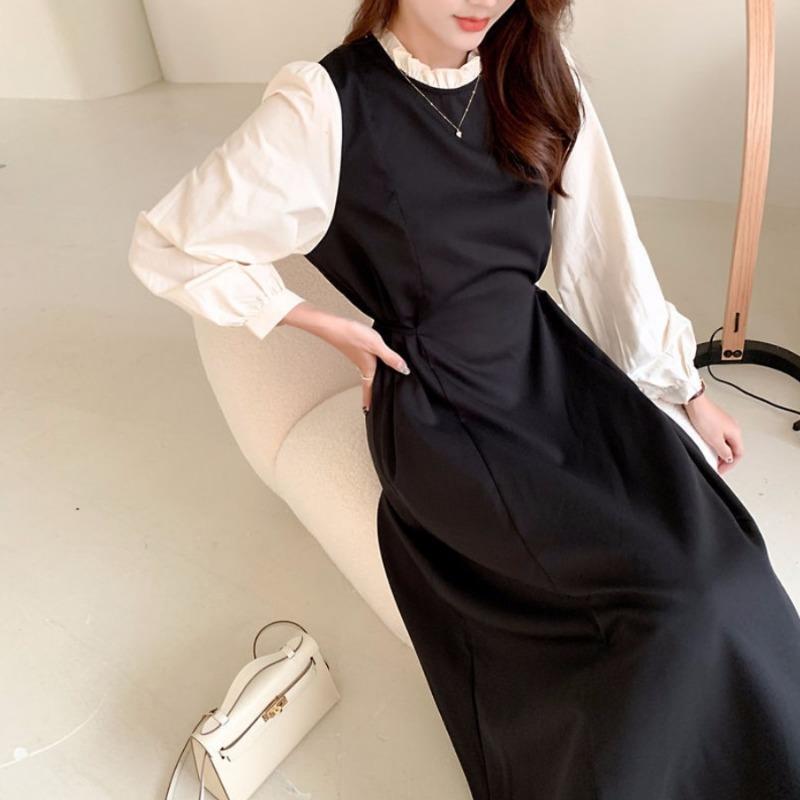 Autumn and Winter French Style Long-sleeved Small Dress Children Dress Waist Slimming A-line Long Dress