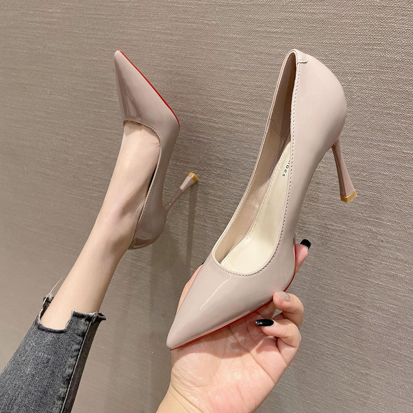 Туфли из натуральной кожи на высоком каблуке Женские летние туфли из лакированной кожи для повседневного темперамента Женская обувь с острым носком Профессиональные туфли на шпильке 34 3559₽