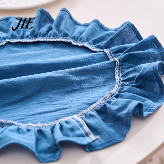 Dekorative Tischsets für Schminktisch 15 Zoll Boho Stoff Platzset, Rustikal Farmhaus Runder Rüschen Platzset, Unterlagen Heimdeko Waschbar Muschelförmig