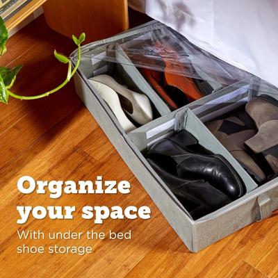 Underbed Shoe Storage Fabric Foldable Shoe Box Under Bed Shoe Storage Fits 6 Pairs Shoe Box Dividers With Clear Cover Handles