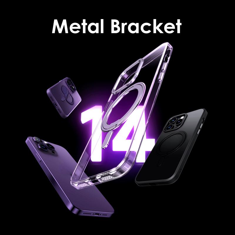 Magnetic 360°Rotation Stand Phone Case For Iphone 11 12 13 14 15 16 Pro Max 16Plus With Ring Holder Frosted Transparent Cover