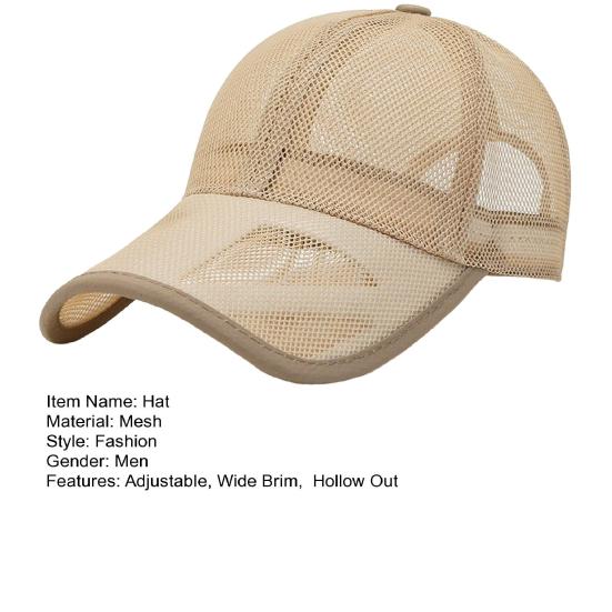 Men Baseball Hat Hollow Out Mesh Breathable Quick-drying Solid Color Sunscreen Adjustable Outdoor Golf Sun Hat Headwear