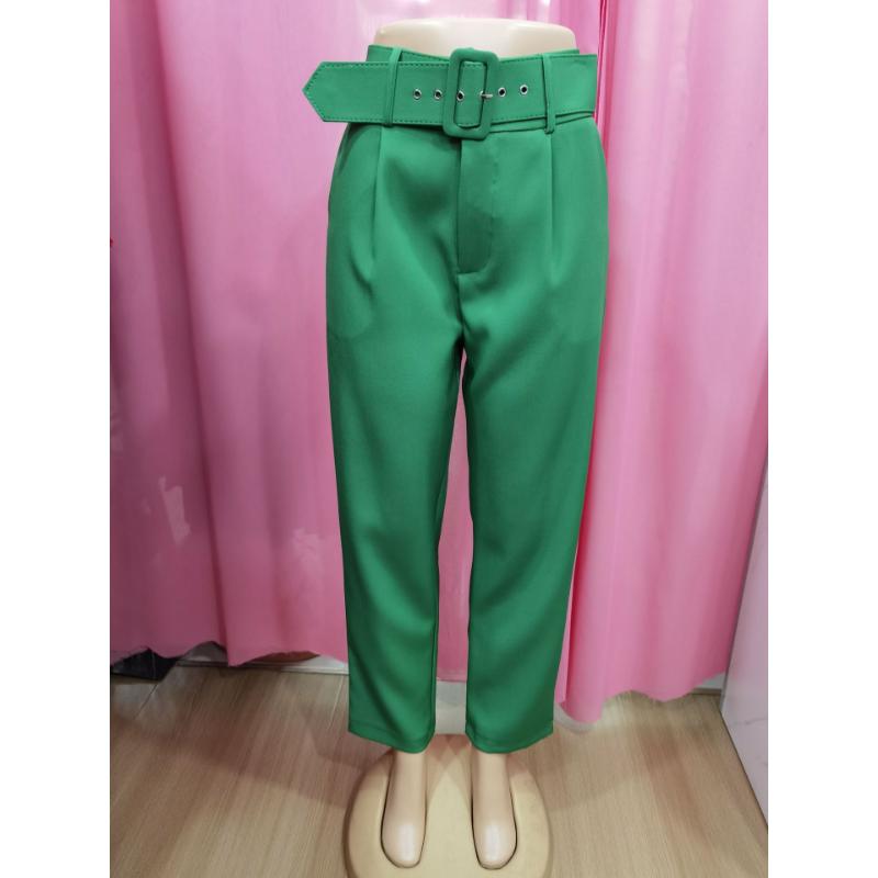 New Women's Casual Pants, Slim Fit Straight Leg Stretch Trousers with Belted Waist, Solid Color Office Wear Cropped Pants