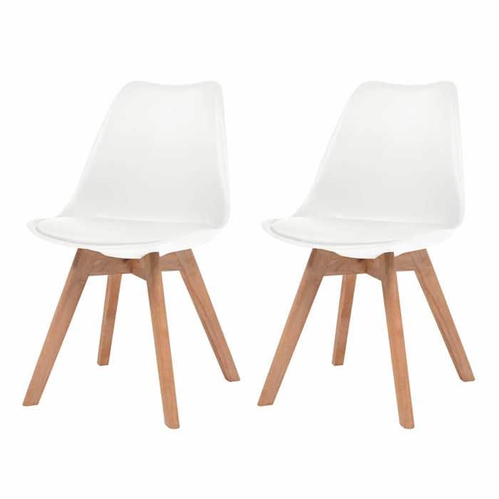 Chaises à manger - MAISON EXCLUSIVE - Lot de 2 - Blanc - Pieds bois massif - Coussins simili cuir