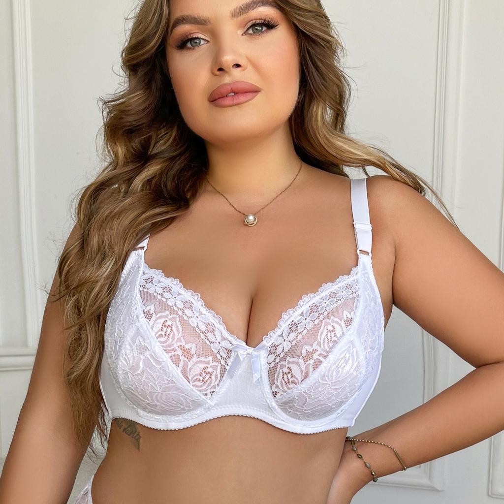 Soutien-gorge de correction en dentelle ultra-fin à armatures, Brassière grande taille pour femme avec double rangée de fermetures au dos