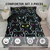 Axolotl Kids Bedding Cartoon Cat Comforter Set Twin Size,Gradient Line Cute Cat Bedding Set for Teens Boys Girls Adults Room Decor,Kids Comforter Set