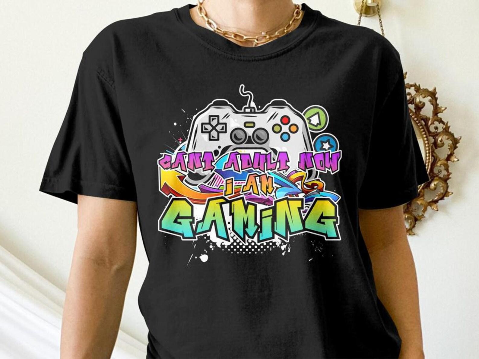 Funny Gamer Shirt, Can t Adult Now, I am Gaming, Funny Gaming Gift, Video Game Graffiti Tees L