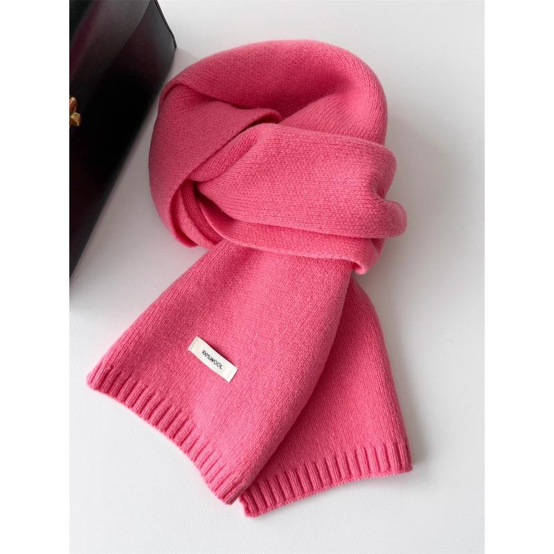 Korean Style New Versatile Solid Color Pure Wool Scarf for Women Autumn and Winter Warm Knitted Scarf Fashionable Versatile Scarf