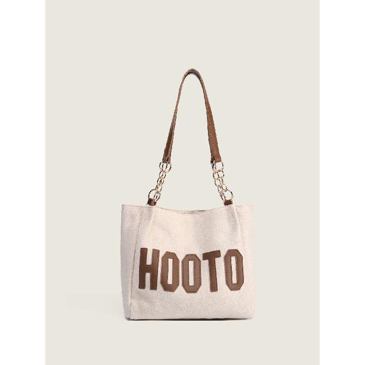 

Модная сумка-тоут большой вместимости для женщин 2025 Новая холщовая сумка с надписью Сумка для занятий для студенток Сумка на плечо для通勤 Apricot color