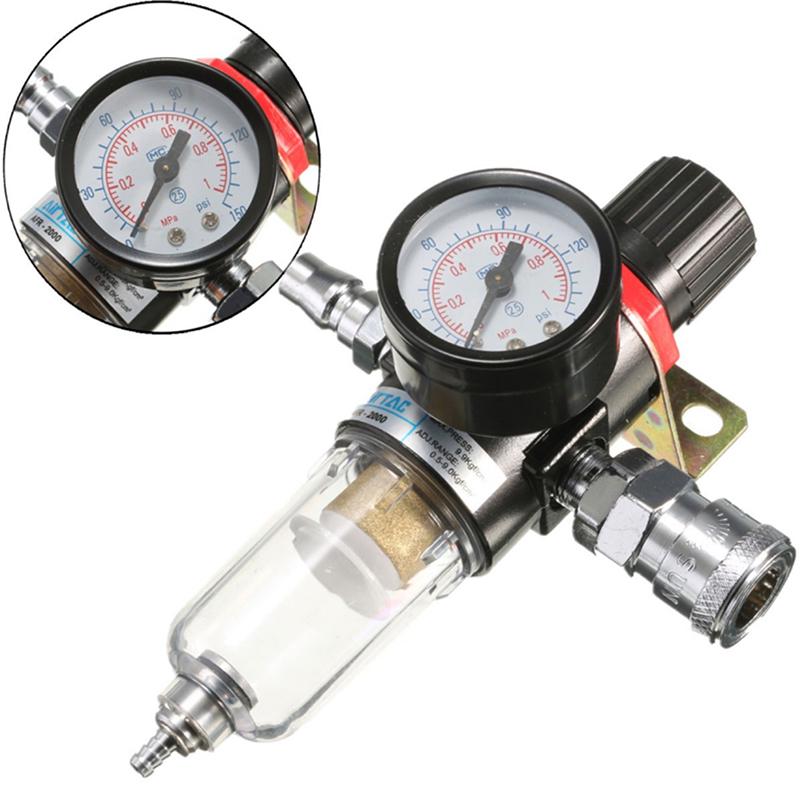 1/4'' Luftkompressorfilter Vannseparator Felle Verktøysett Med Regulator Manometer