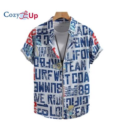 Men's Short Sleeved Shirt with Coconut Tree Print Letters Shirt for Men Casual Fashion Summer Shirt