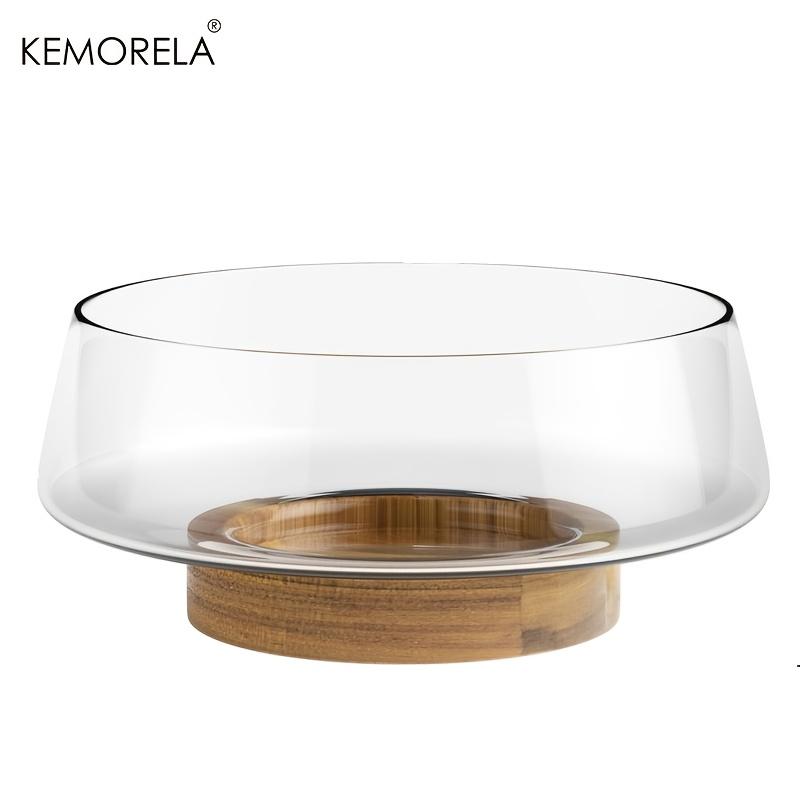 1 шт. Стеклянная салатница с деревянной подставкой, большая выдувная стеклянная миска, незаменимый предмет для ресторана, миска для фруктового салата