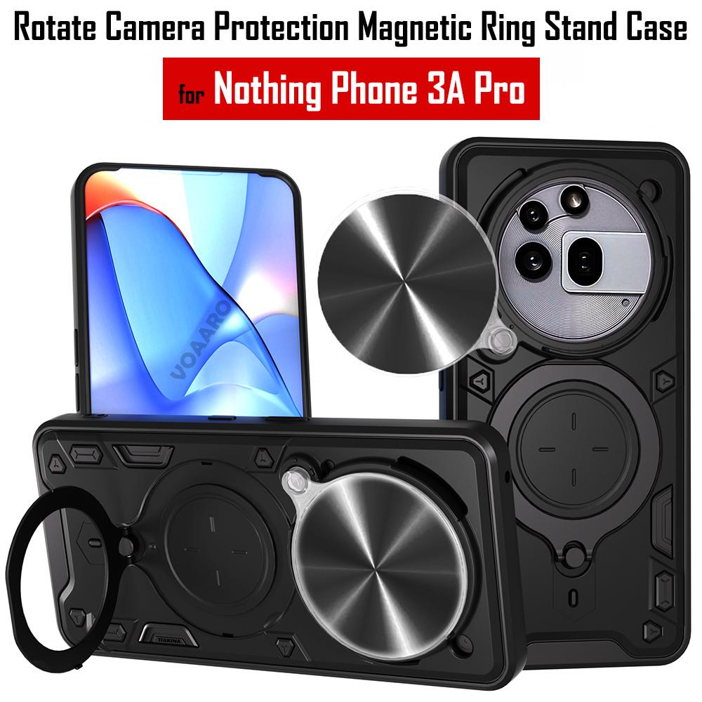 Rotate Camera Lens Armor Funda for Nothing Phone 3A Pro Case for Nothing Phone 3A Pro 5G Case Magnetic Ring Stand Holder Cover