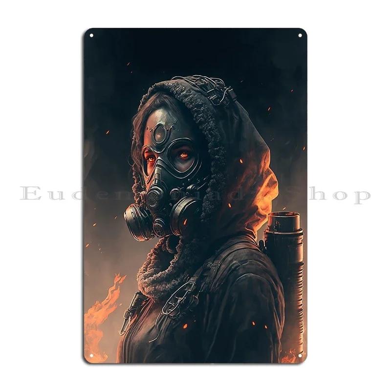 Girl With Gas Mask Zombie Soldier with Gasmask Metal Plaque Retro Wall Cave Wall Decor Designs Wall Plaque Tin Sign Poster