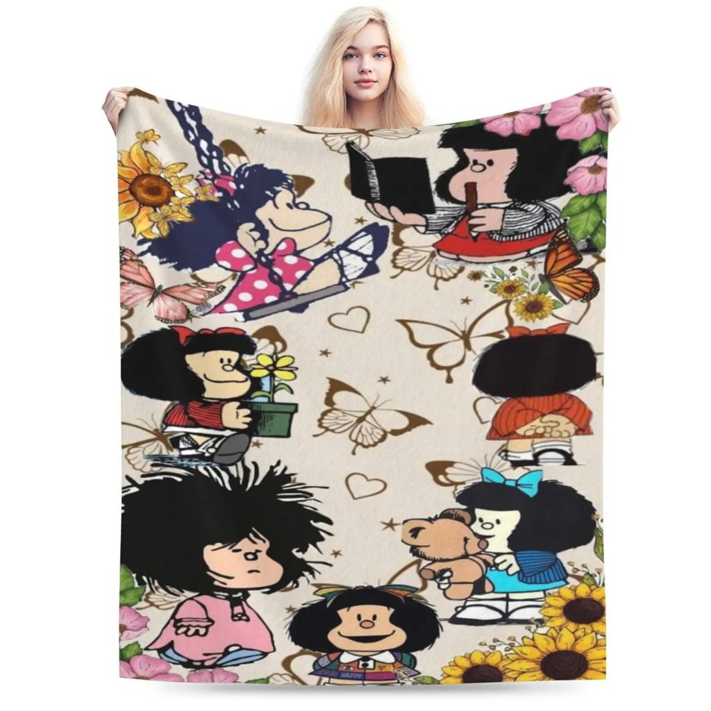 Cartoon Cute Mafalda Soft Flannel Blanket for Sofa,Luxury Bedding Knee Nap,Lovely Girl Lightweight Throw Blanket For Living Room